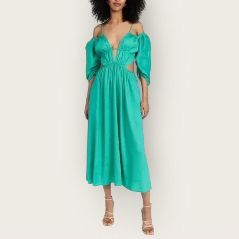 NWT | Cult Gaia | Charlize Cutout Wool/Linen Blend Midi Dress | Green | …